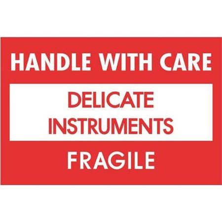 BOX PARTNERS Tape Logic DL1308 2 x 3 in. - Delicate Instruments - HWC - Fragile Labels; Red & White - Roll of 500 DL1308